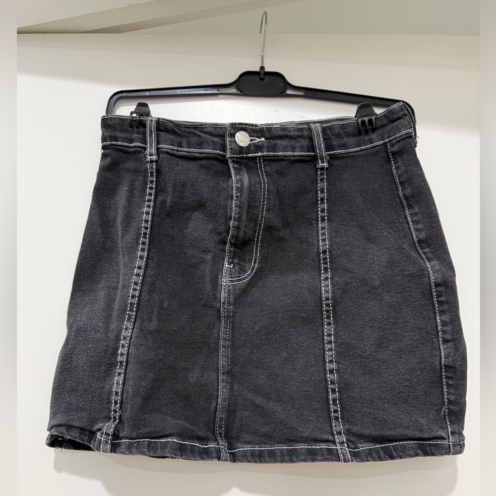 Bershka Black Denim Mini Skirt with Contrast Stitching
